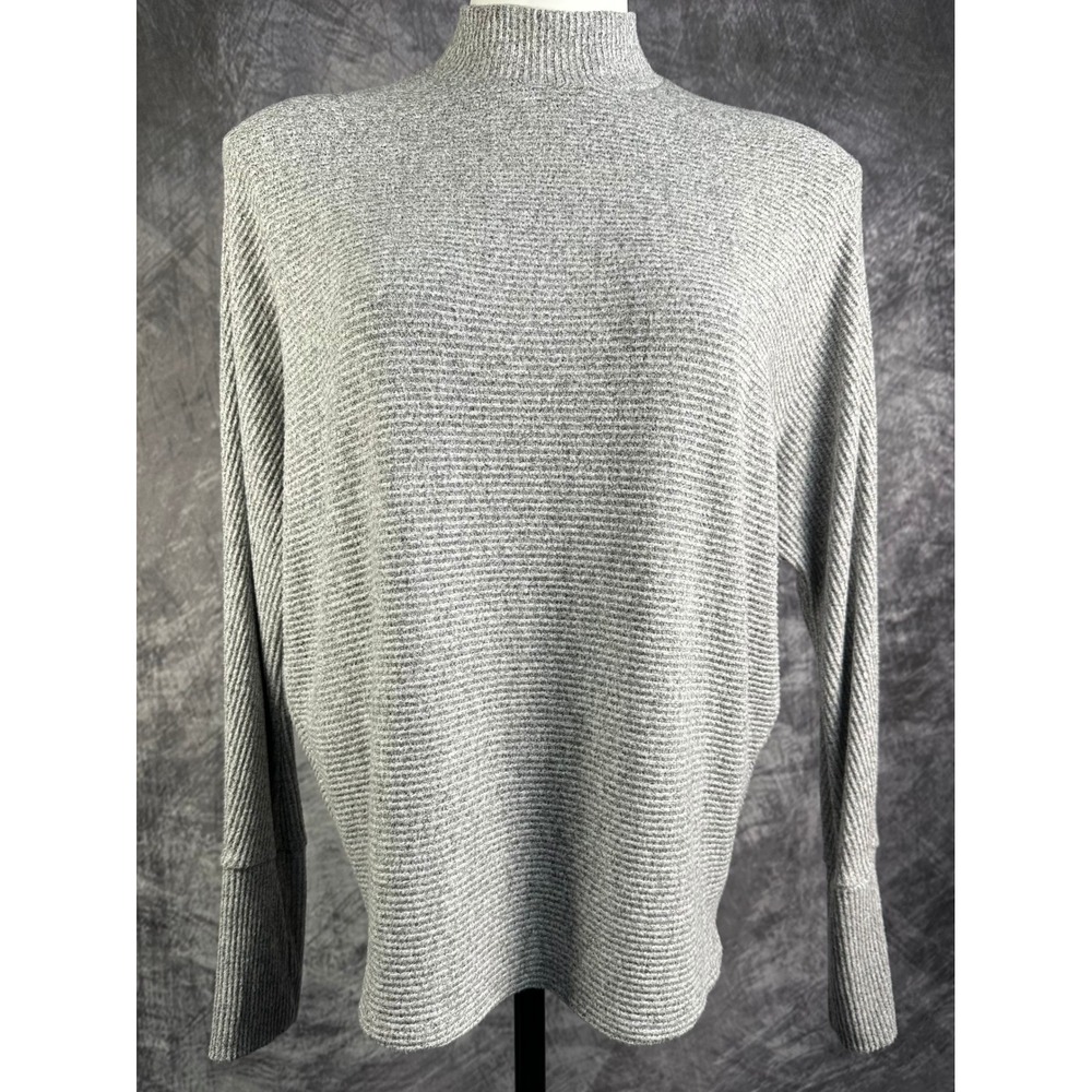 Heimious Mock Neck Sweater Womens Small Grey Ribbed Dolman Sleeve T261